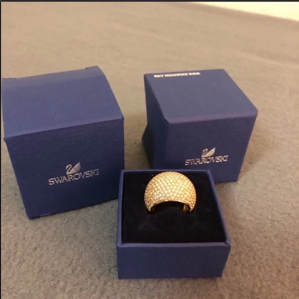 Swarovski Rose Gold Dome Ring with Clear Crystals